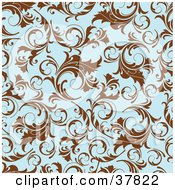 Clipart Illustration Of A Brown And Blue Floral Patterned Background by OnFocusMedia