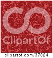 Clipart Illustration Of A Red Floral Patterned Background With Scrolls And Snowflakes by OnFocusMedia