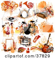 Poster, Art Print Of Musical Instruments Women And Design Elements