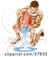 Clipart Illustration Of Aquarius The Water Pourer Kneeling And Pouring Water From A Jug With The Zodiac Symbol