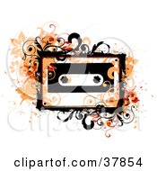 Clipart Illustration Of Orange Grungy Vines And Splatters Around A Cassette Tape by OnFocusMedia