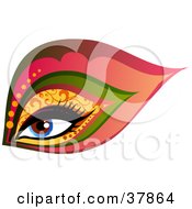 Beautiful Blue Womans Eye With Glamorous Patterned Makeup