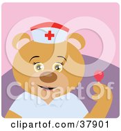 Clipart Illustration Of A Nurse Teddy Bear Holding A Loli Pop by Dennis Holmes Designs