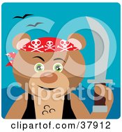 Poster, Art Print Of Brown Bear Pirate Holding Up A Sword