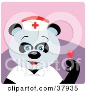 Clipart Illustration Of A Friendly Panda Bear Nurse Holding A Sucker by Dennis Holmes Designs