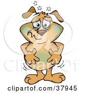 Poster, Art Print Of Nauseated Dog Turning Green And Holding His Tummy