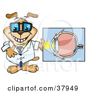 Clipart Illustration Of A Dog Optometrist Holding Up A Diaphram Of An Eyeball by Dennis Holmes Designs