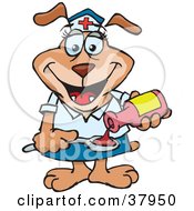 Poster, Art Print Of Friendly Nurse Dog Pouring Medicine Onto A Spoon