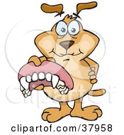 Clipart Illustration Of A Dentist Dog Holding Out A Pair Of False Teeth Dentures by Dennis Holmes Designs