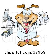 Poster, Art Print Of Scientist Dog Holding Samples And A Microscope