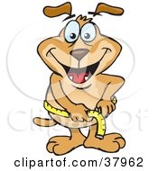 Clipart Illustration Of A Brown Dog Measuring His Waist With A Tape Measure