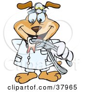 Poster, Art Print Of Dentist Dog Wearing A Head Lamp And Holding Out An Extracted Tooth