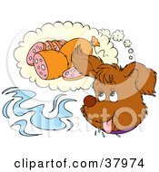 Clipart Illustration Of A Dog Daydreaming Of Tasty Sausage