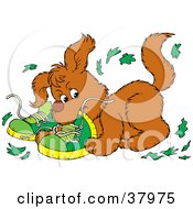 Clipart Illustration Of A Bad Puppy Chewing Up Shoes