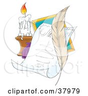 Poster, Art Print Of Feather Quill With A Letter And Candle