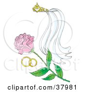 Poster, Art Print Of Tiara Veil Wedding Bands And Pink Rose