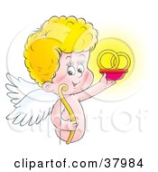 Poster, Art Print Of Cupid Holding Up Two Wedding Rings