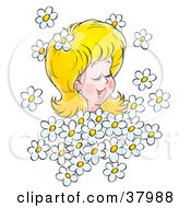 Poster, Art Print Of Blond Woman Being Showered In White Daisies