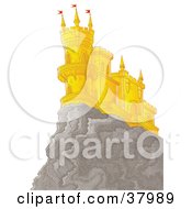 Clipart Illustration Of A Castle With Flats And Turrets On A Cliff