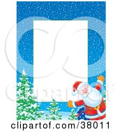 Poster, Art Print Of Christmas Border Of Santa By Trees On A Wintry Night