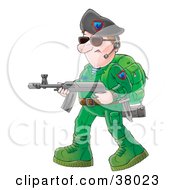 Poster, Art Print Of Soldier In Green Carrying A Weapon And Wearing A Headset