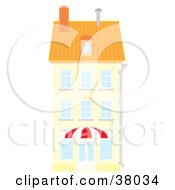 Clipart Illustration Of A Pale Yellow Building With An Orange Roof