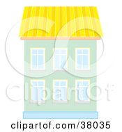 Clipart Illustration Of A Green Building With A Yellow Roof