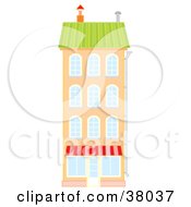 Clipart Illustration Of An Orange Building With A Green Roof