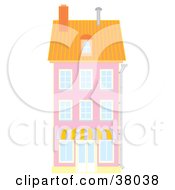 Clipart Illustration Of A Pink Building With An Orange Roof