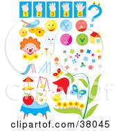Poster, Art Print Of Counting Faces Toys Clowns Shapes Bugs And Flowers