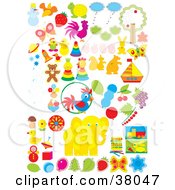 Poster, Art Print Of Animals Nature Food And Toys