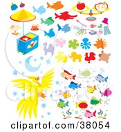 Poster, Art Print Of Animals Food Clothes And Fish