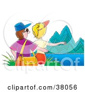 Poster, Art Print Of Tourist Couple Admiring Steep Mountains