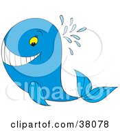 Poster, Art Print Of Cgrinning Blue Whale Spouting Water