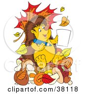 Clipart Illustration Of An Artistic Hedgehog Sitting On Mushrooms And Leaves Coloring by Alex Bannykh