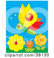 Poster, Art Print Of Butterfly In A Orange And Yellow Flower Garden