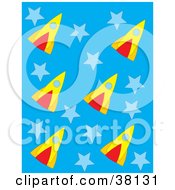 Poster, Art Print Of Background Of Rockets And Stars On Blue
