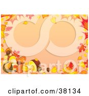 Poster, Art Print Of Stationery Border Of Autumn Leaves And Mushrooms Over An Orange Background