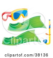 Clipart Illustration Of A Diving Mask With Green Flippers And A Snorkel Tube