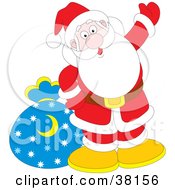 Poster, Art Print Of Santa Waving With His Toy Sack