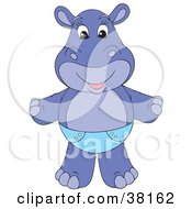 Poster, Art Print Of Blue Hippo In A Yellow Diaper