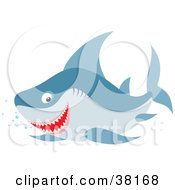 Poster, Art Print Of Happy Shark Swimming With Bubbles