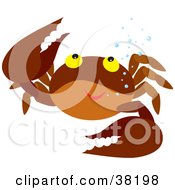Poster, Art Print Of Friendly Brown Crab With Bubbles