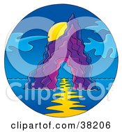 Clipart Illustration Of Sunset Light Cast On Water Under An Arched Rock Formation