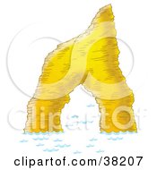 Clipart Illustration Of Blue Rippling Water Around An Arched Rock Formation
