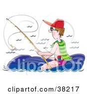 Clipart Illustration Of A Man Sitting On A Float And Fishing by Alex Bannykh