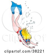Blond Woman Diving Down To Scuba