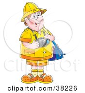 Clipart Illustration Of A Happy Male Tourist With A Bag And Camera by Alex Bannykh