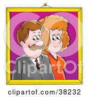 Clipart Illustration Of A Portrait Of A Happy Couple With A Gold Frame by Alex Bannykh