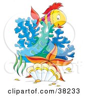 Poster, Art Print Of Starfish Shell Coral And Fish In The Sea